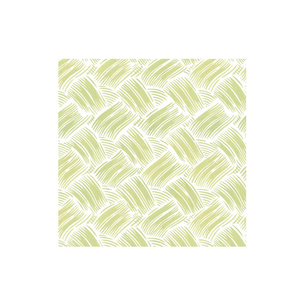 white cocktail napkin with green basketweave brush strokes