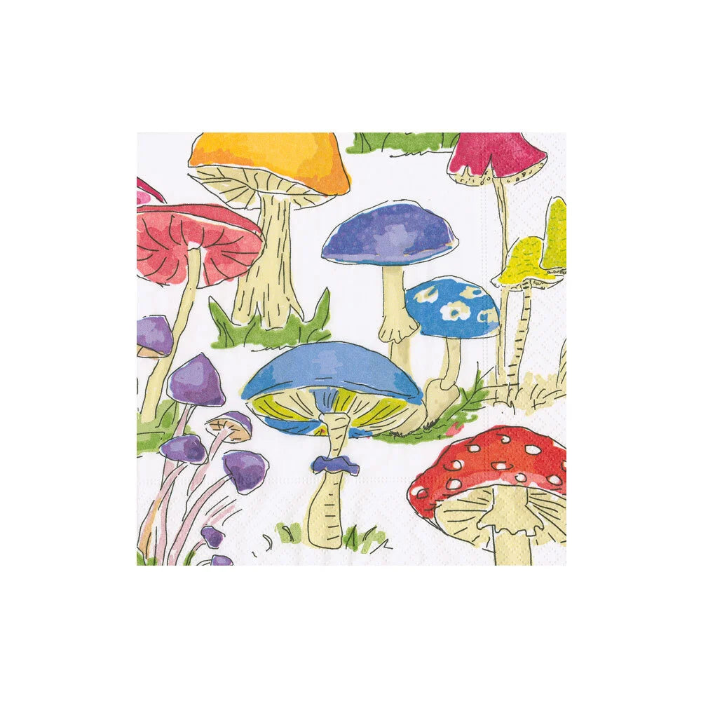 Watercolor Mushrooms on a cocktail napkin