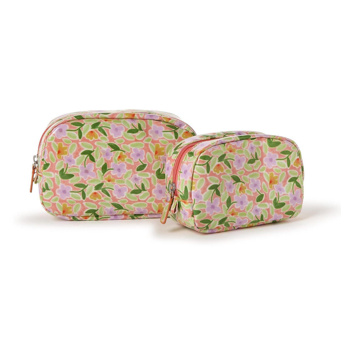 Two floral-patterned makeup bags on a white background