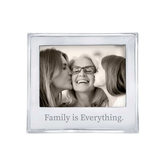 Horizontal silver frame with family is everything engraved on the bottom