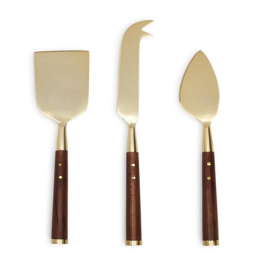 Acacia Wood Cheese Knives in Brush Gold S/3