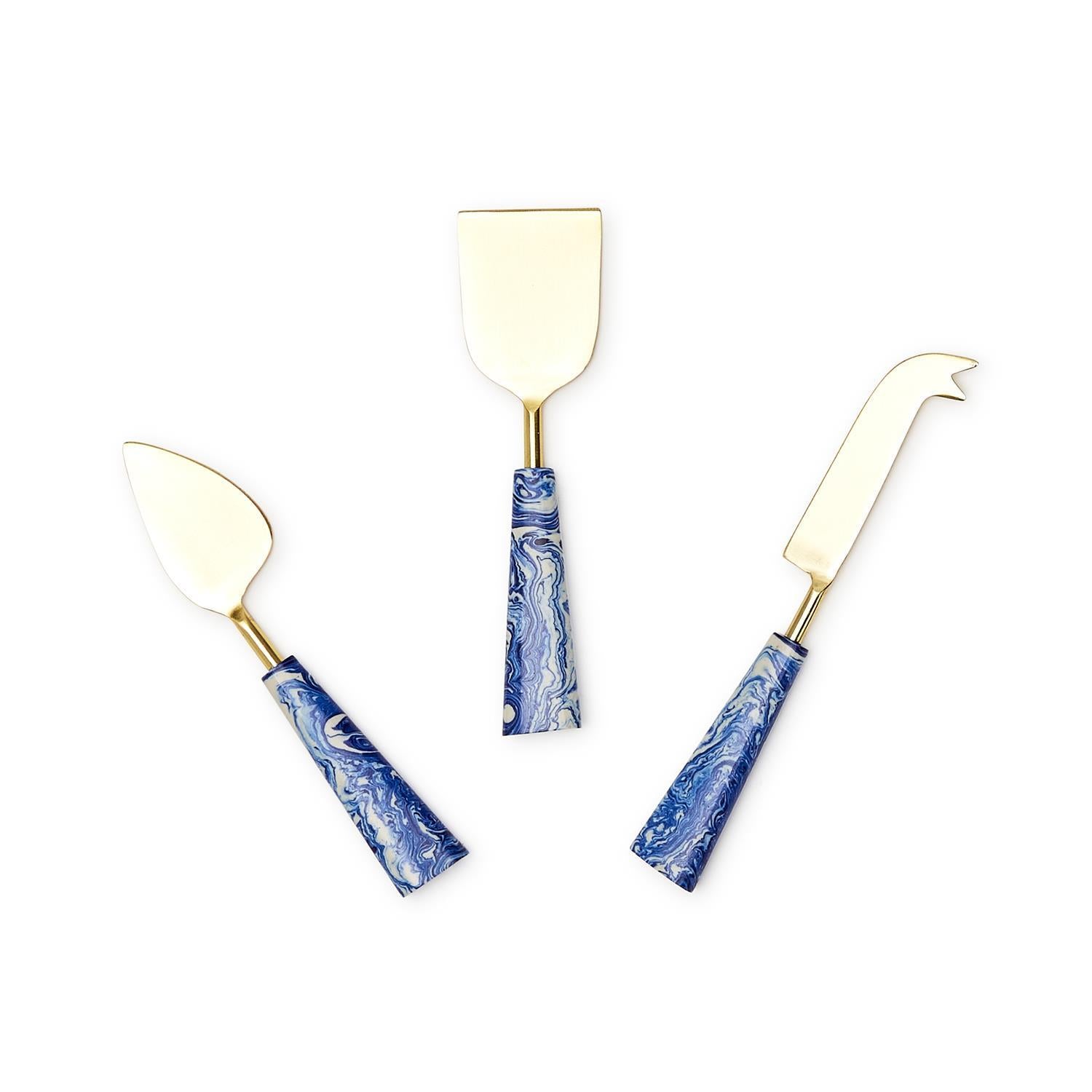 Blue Swirl Cheese Knives S/3