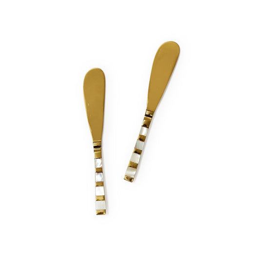 Set of 2 gold cheese spreaders with mother of pearl  handles