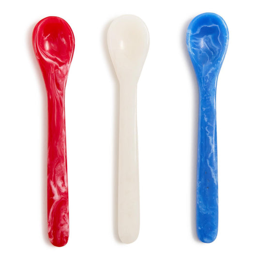 set of 3 red, white and blue appetizer spoons in resin 