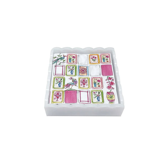 Mahjong White Scalloped Napkin Box Set