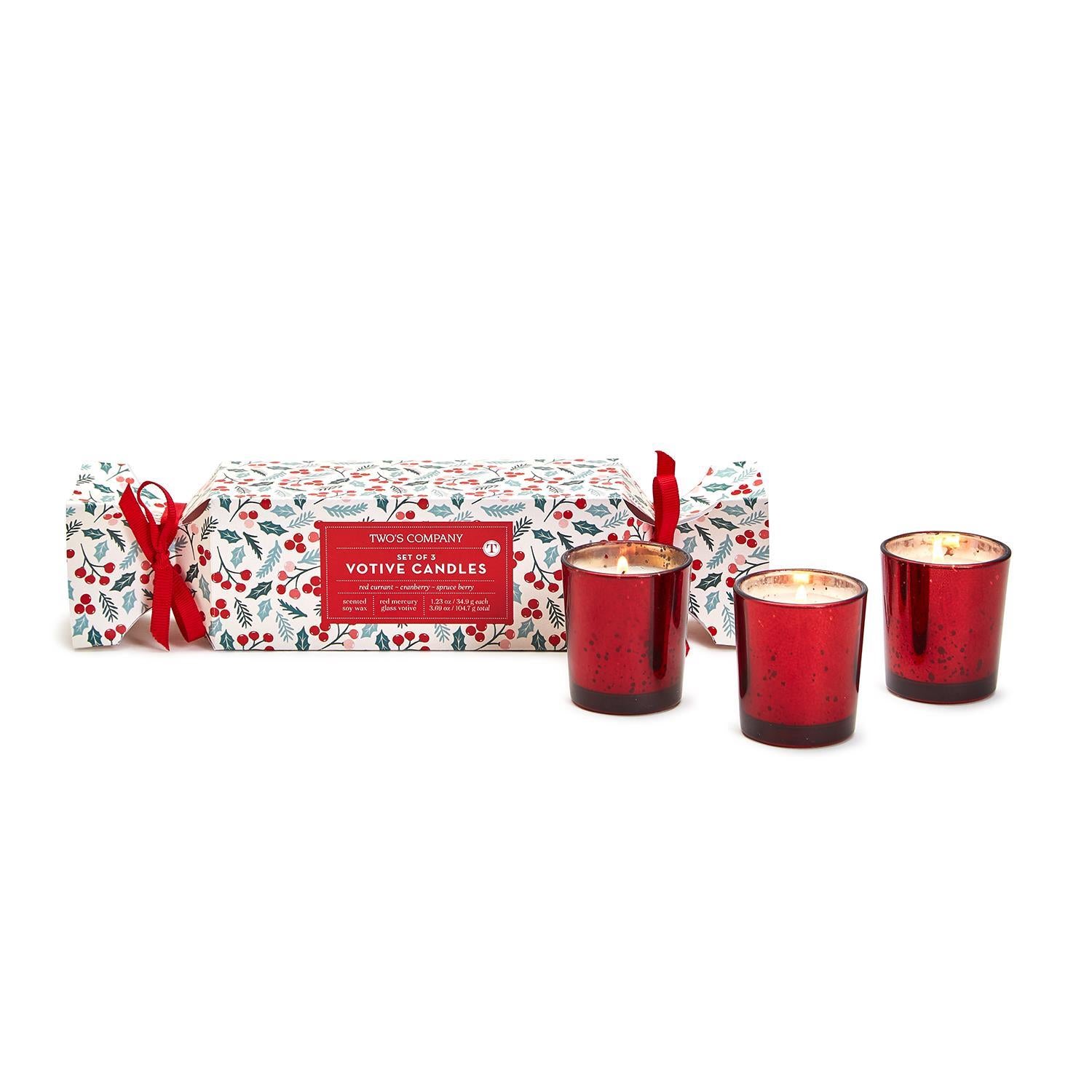 Holiday Berry Candle Cracker Votive Set of 3
