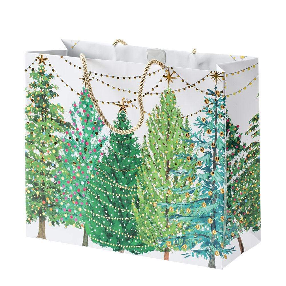 Large Gift Bag with Green Christmas Trees with lights