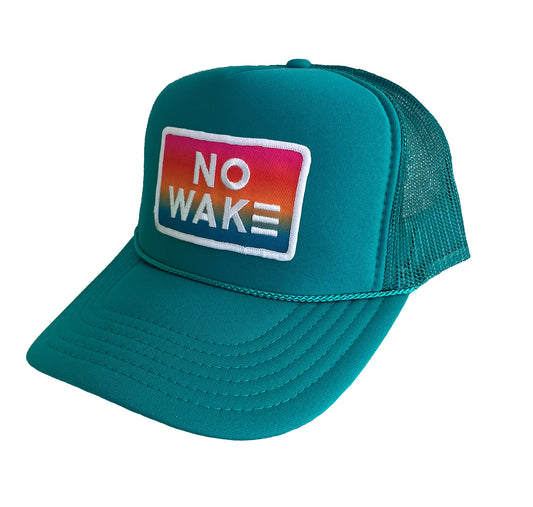 Teal Hat with rainbow color patch No Wake