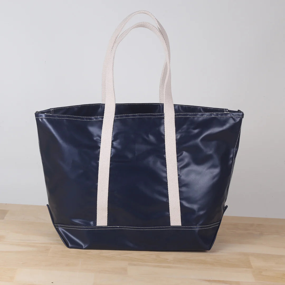 Large Navy Tote.  Water resistant. Cotton Handles