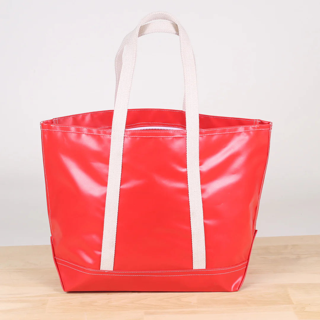 Large Red Tote.  Water Resistant Material with white cotton handles