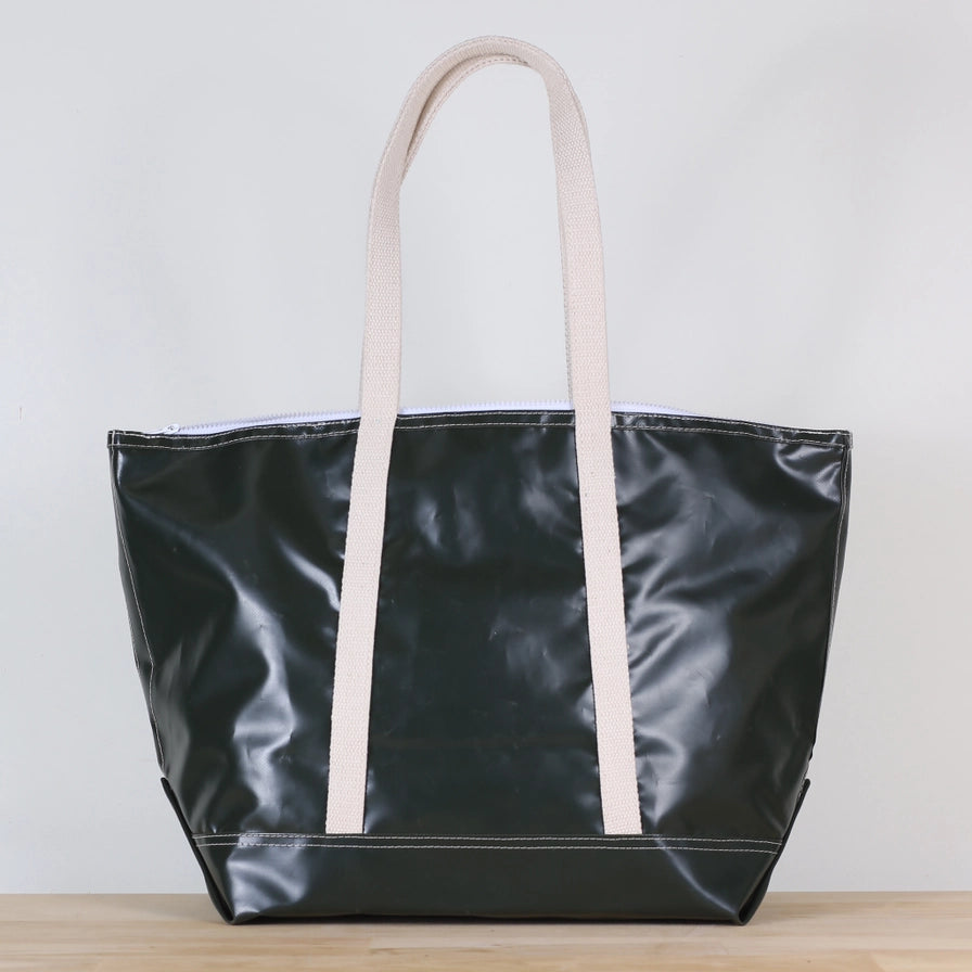 Large Olive Tote.  Water resistant.  White Cotton Handles