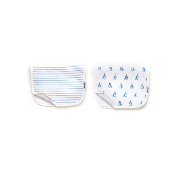 Sky Blue Stripe and Cap Cod Burp Cloth Set