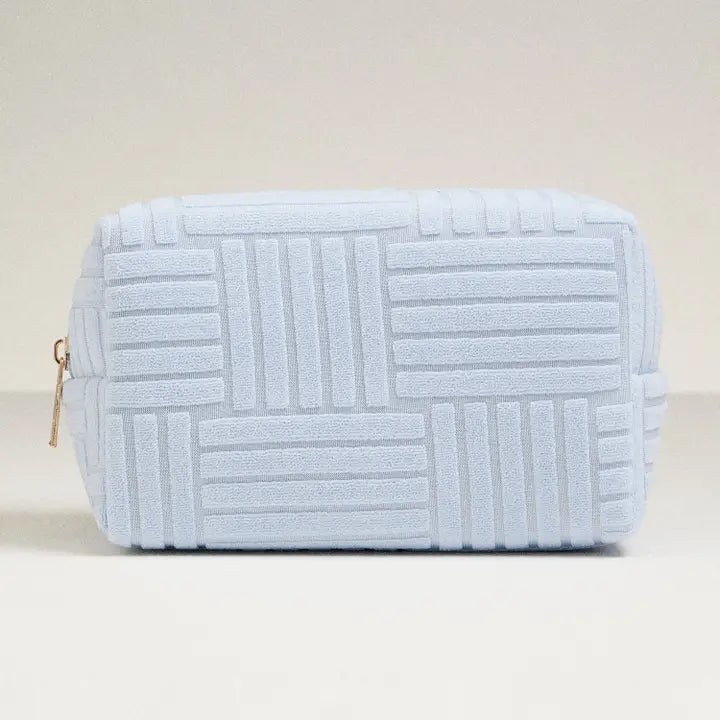 Baby Blue  Terry Cloth Travel Bag.  Line/Block pattern 