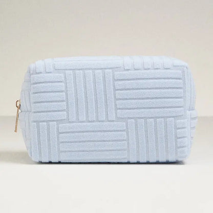 Baby Blue  Terry Cloth Travel Bag.  Line/Block pattern 
