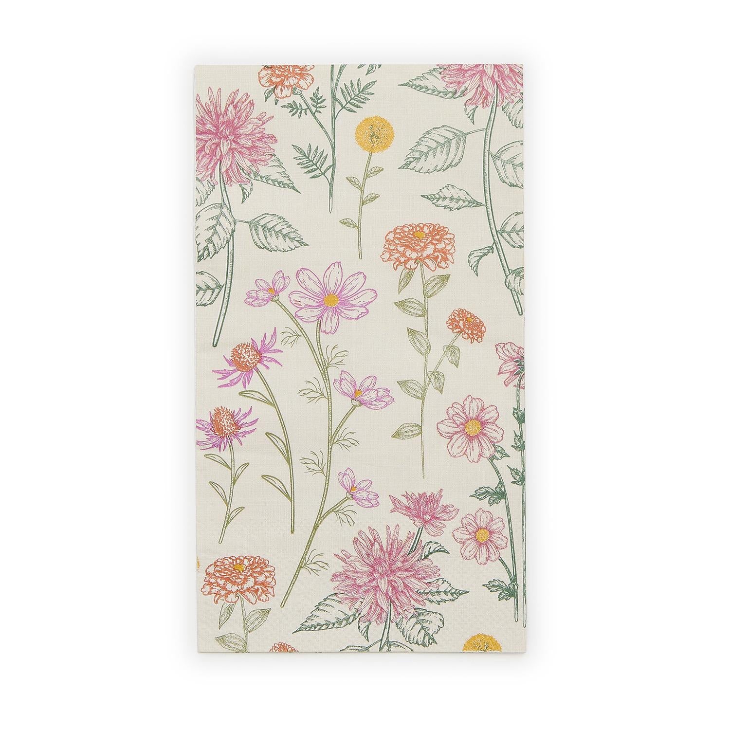 Floral patterned paper with pink, orange, and green flowers on a white background