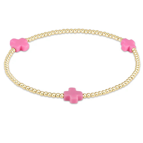 Signature Cross Bright Pink/Gold Bead Bracelet