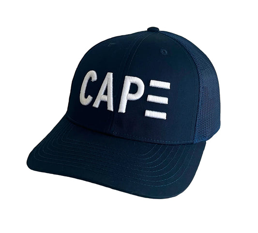 Navy Hat with white letters CAPE on front