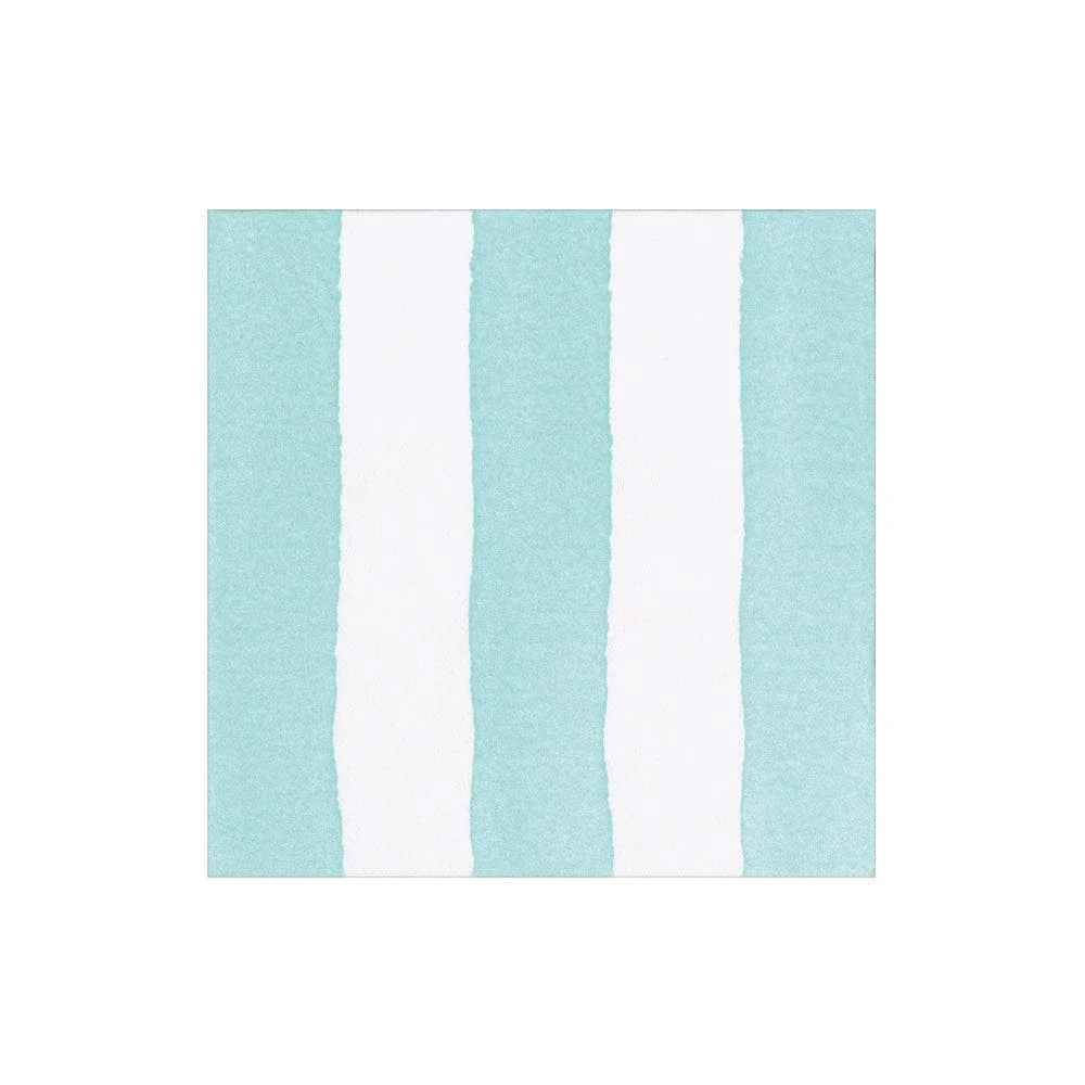 Cocktail napkin with bold Aqua stripes on white background