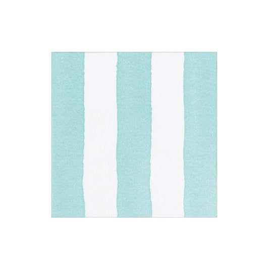 Cocktail napkin with bold Aqua stripes on white background