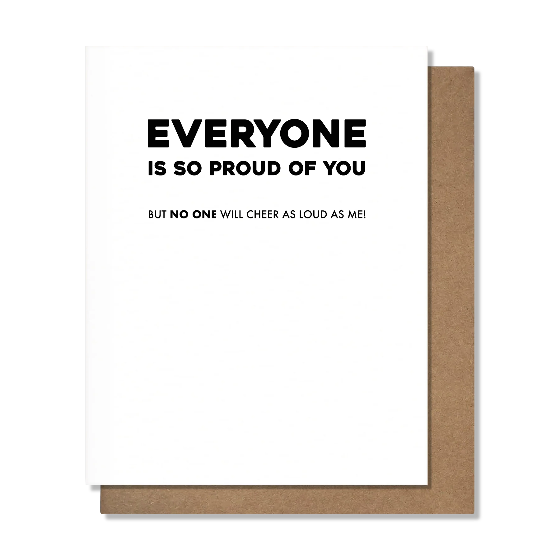 White card with black letters across the top of it