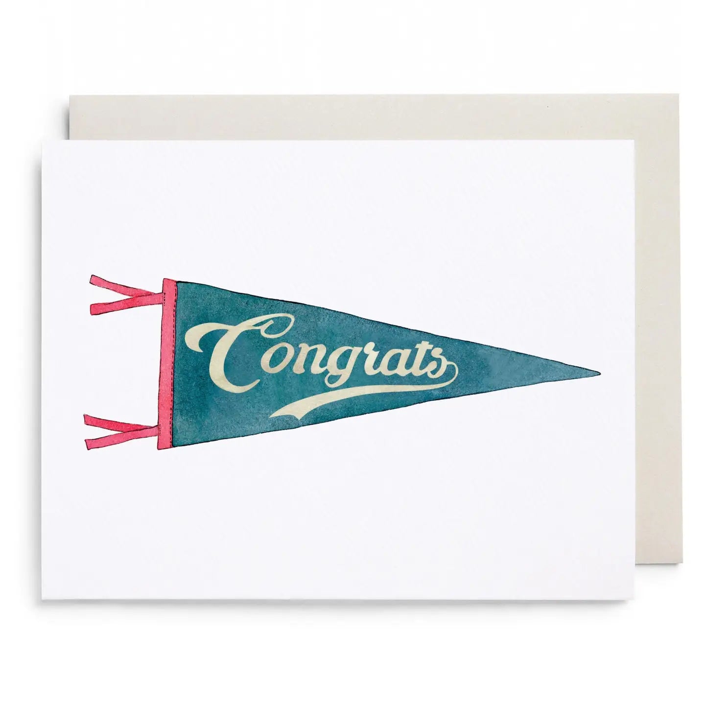 Greeting card with a teal and pink pennant design and 'Congrats' text on a white background.