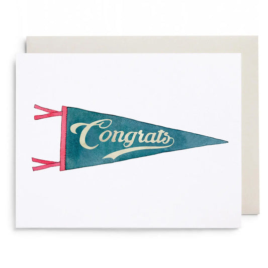 Greeting card with a teal and pink pennant design and 'Congrats' text on a white background.