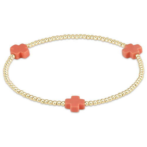 Signature Cross Coral/Gold Bead Bracelet