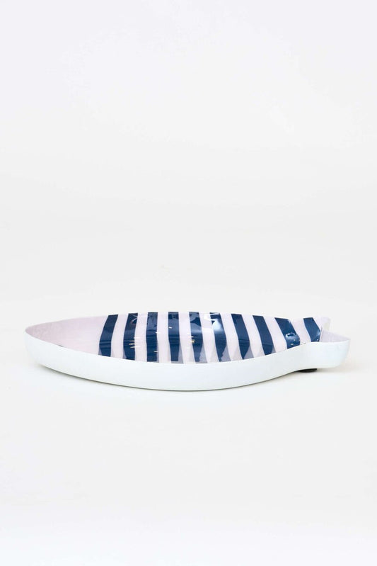 Blue and white stripe fish shaped tray