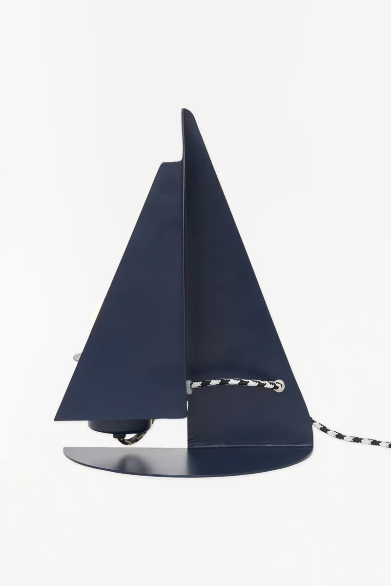 Navy blue metal sailboat lamp