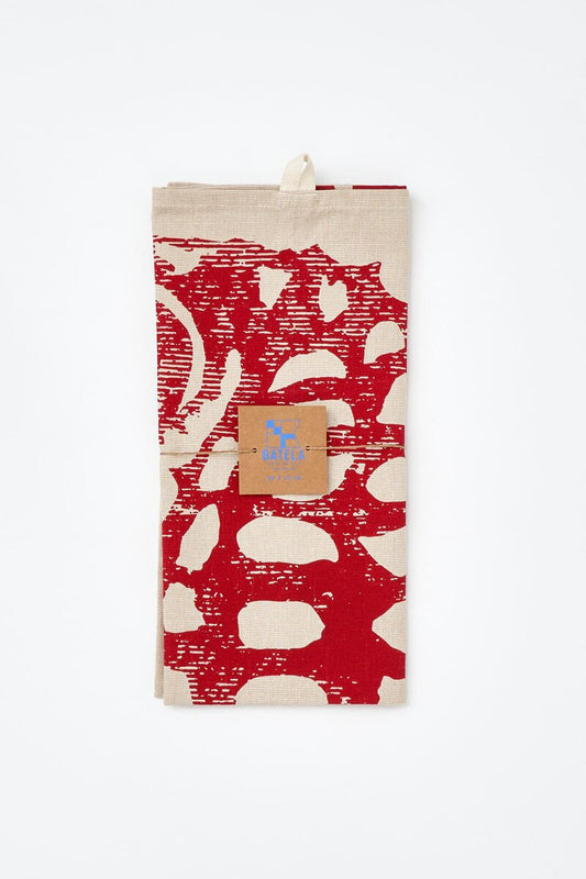 Red and white patterned seahorse tea towel 