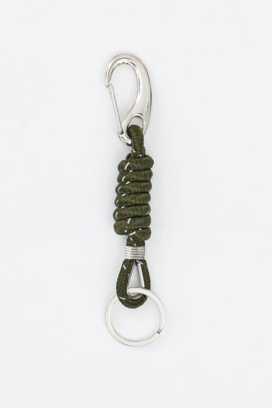 knotted Keychain in Olive Green and Grey sailors twine with silver metal carabiner and ring 
