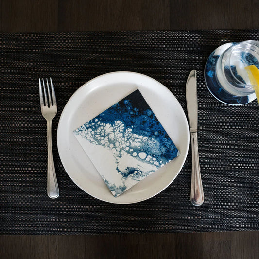 Navy White Metallic Cocktail Napkin