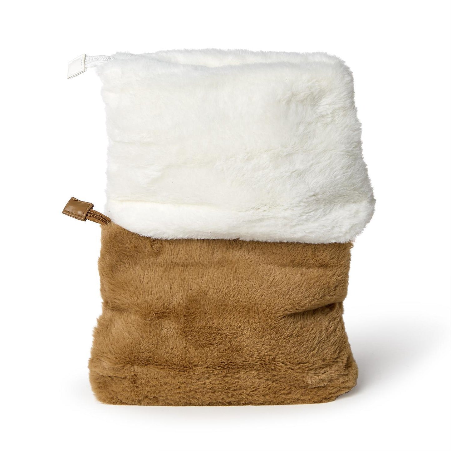 Fur pouch camel and ivory in color on a white background