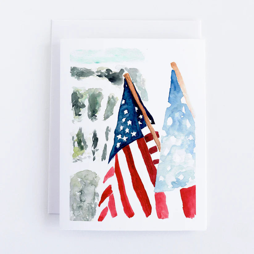White Card with Flag in watercolor