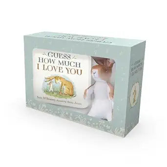 Book and plush toy set in packaging with 'Guess How Much I Love You' board book and stuffed Nutbrown Hare
