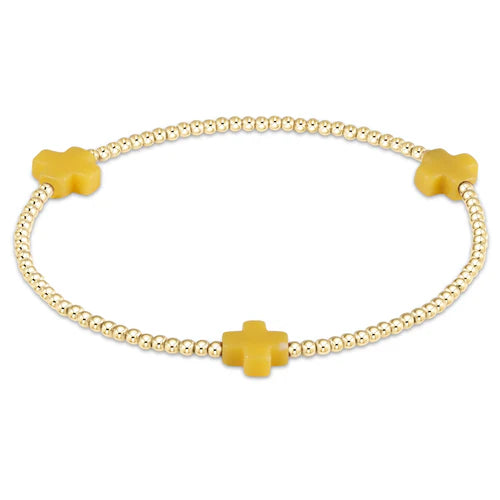 Signature Cross Canary/Gold Bead Bracelet