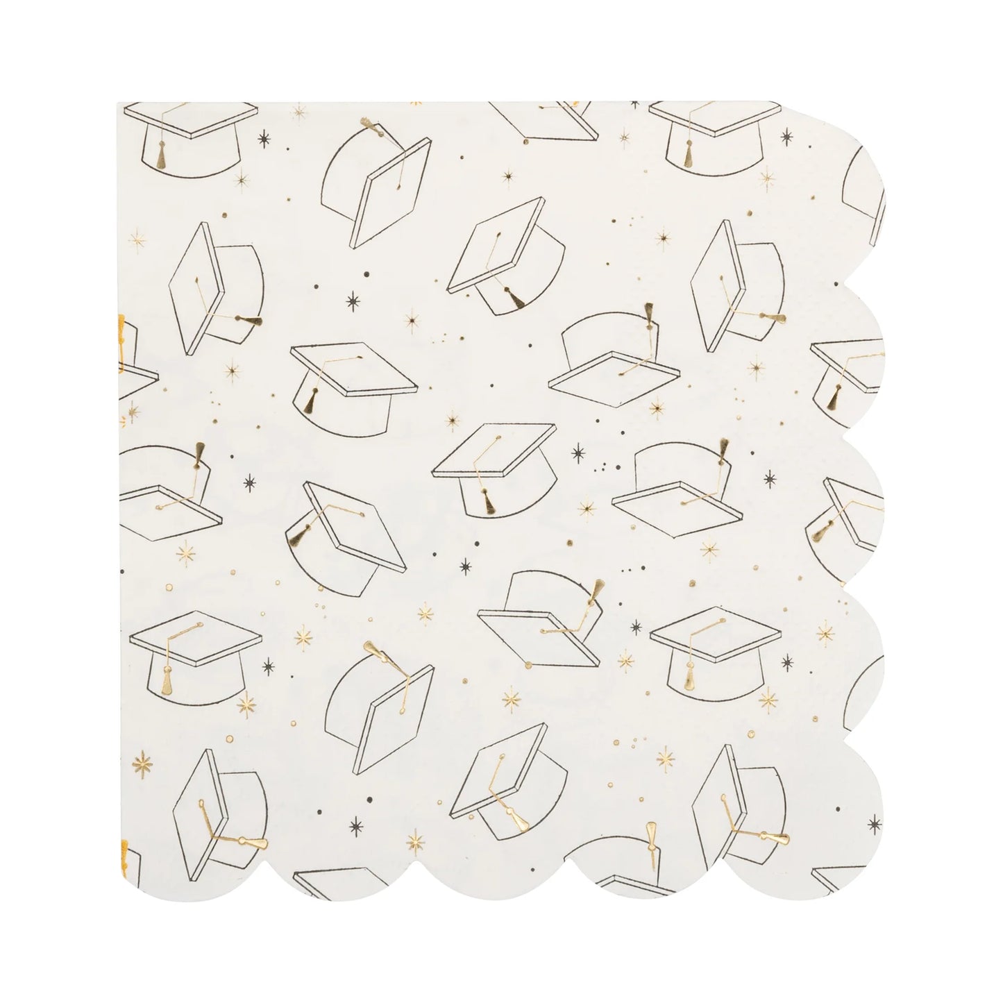 White Cocktail Napkin with scattered images of graduation caps