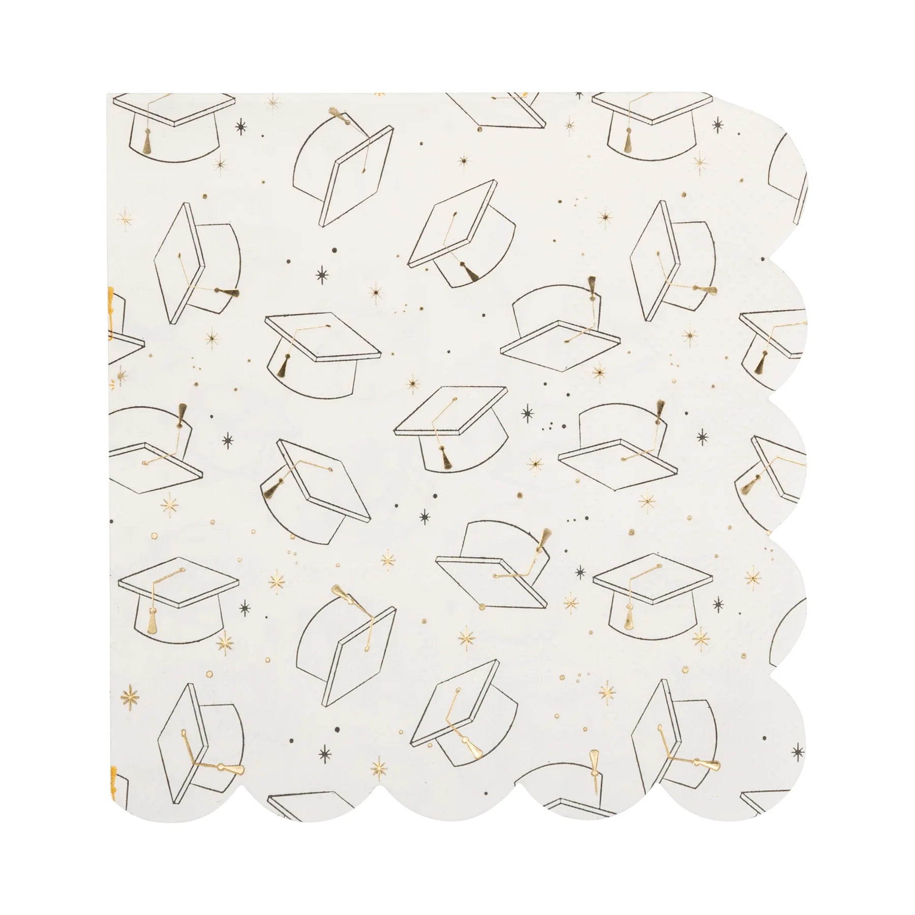 White Cocktail Napkin with scattered images of graduation caps
