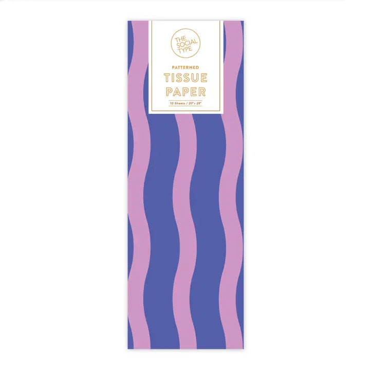 Tissue paper with blue and purple swirling lines