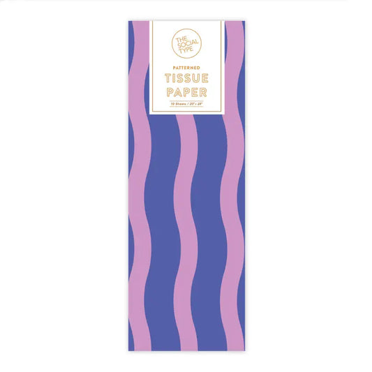 Tissue paper with blue and purple swirling lines