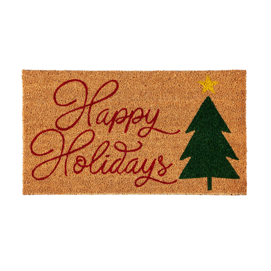 Happy Holiday Red Coir Mat