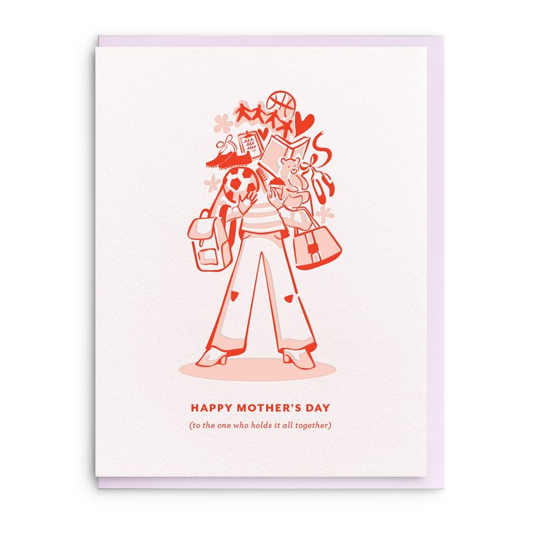 Single White Card with Red image.  Happy Mother's Day (to the one who holds it all together)