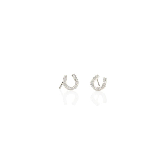 Horseshoe Silver Crystal Stud Earrings