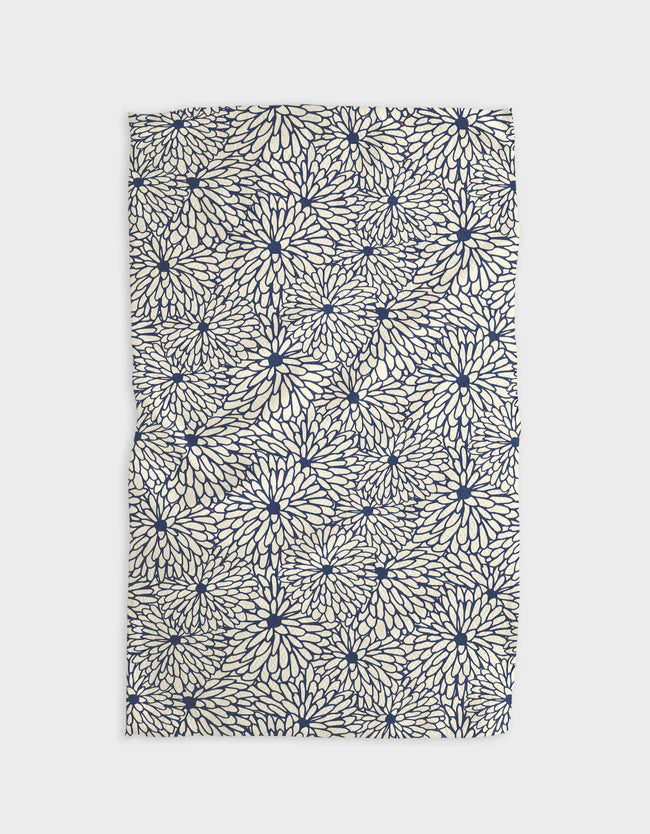 navy and white mum flowers kitchen towel