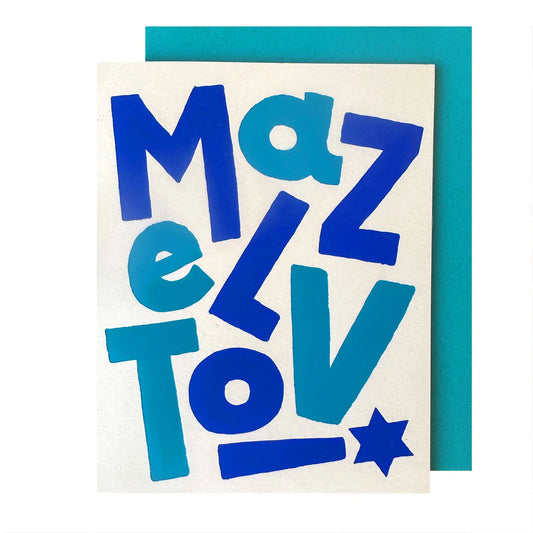 White card with words written in shades of blue covering the card