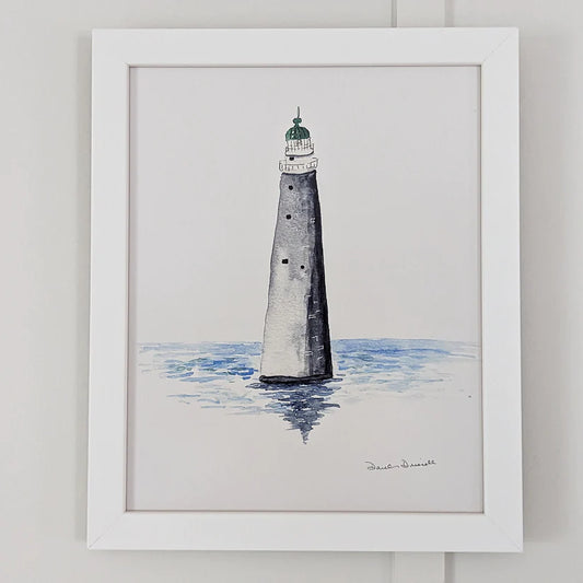 Watercolor print of minot lighthouse 