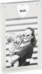 Acrylic Frame with etched heart and "mom' written on it
