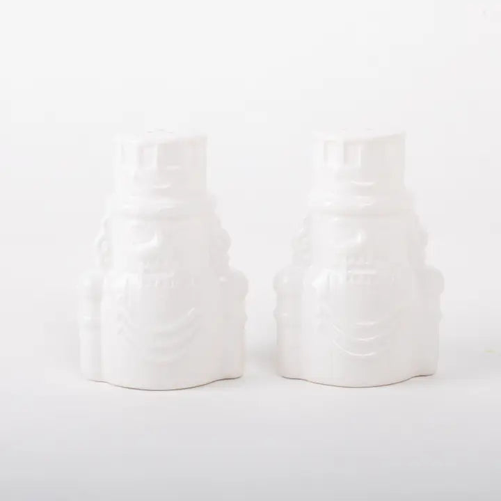 Salt and Pepper set that is white and Is the shape of the nutcracker