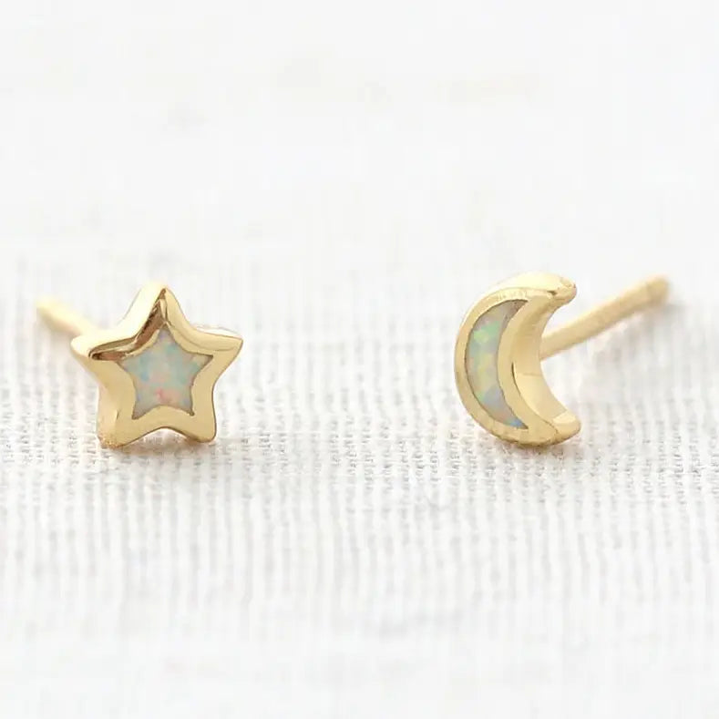 Opal Star + Moon Stud Earrings