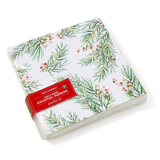  cocktail napkins with holly berry design on a white background